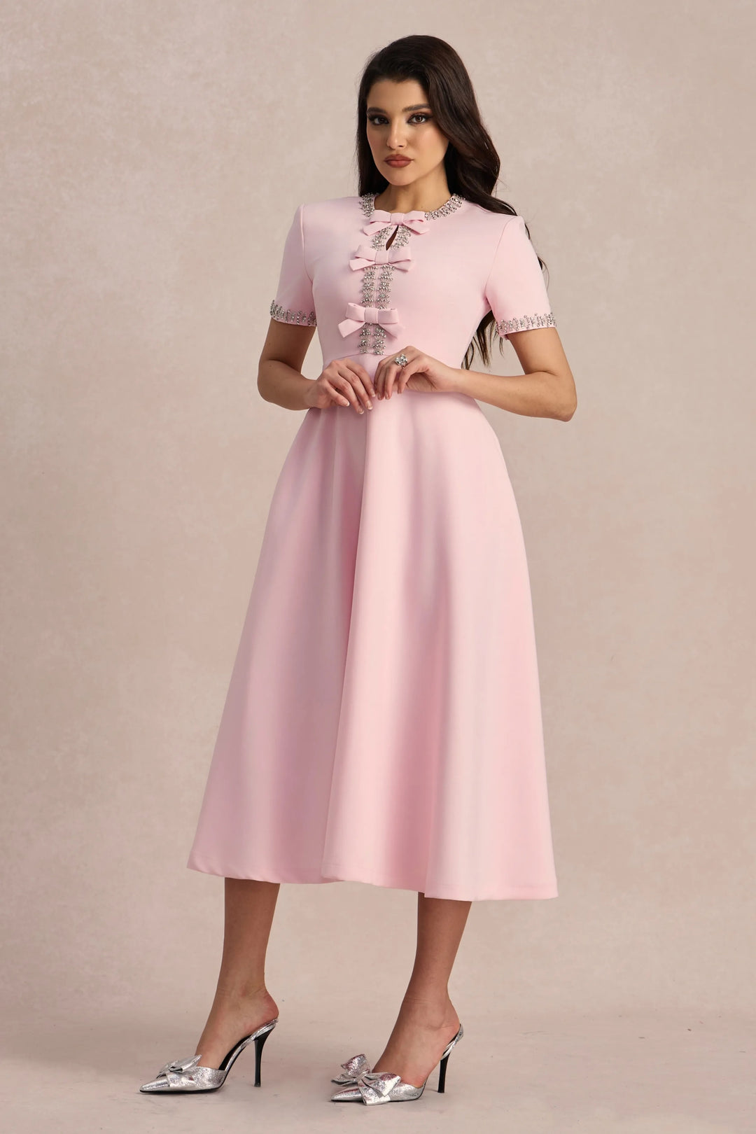 Zoe Bowknot Kristallikoristeltu midimekko