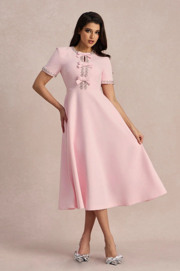 Zoe Bowknot Kristallikoristeltu midimekko