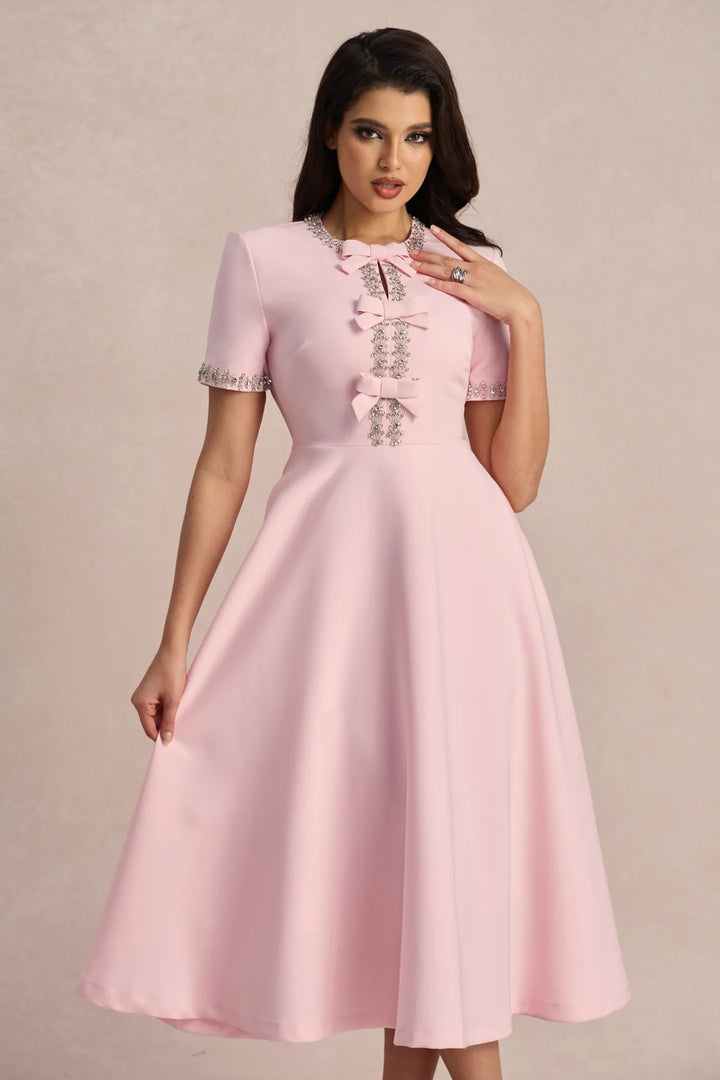 Zoe Bowknot Kristallikoristeltu midimekko