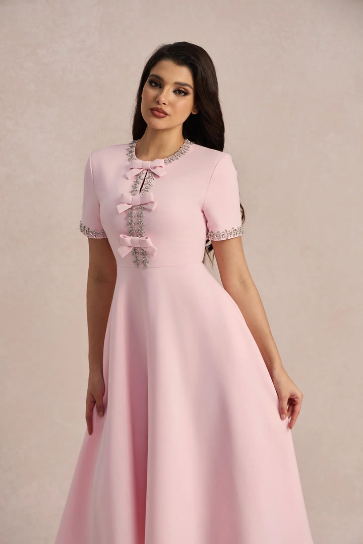 Zoe Bowknot Kristallikoristeltu midimekko